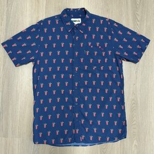 Tipsy Elves Navy Blue Brunch Bro Bloody Mary Short Sleeve Button Up Shirt Medium